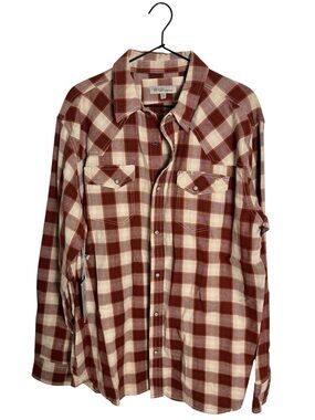 Blue Ranchwear Plaid Pearl Snap Western Shirt Red Beige Twill Mens XL NWT